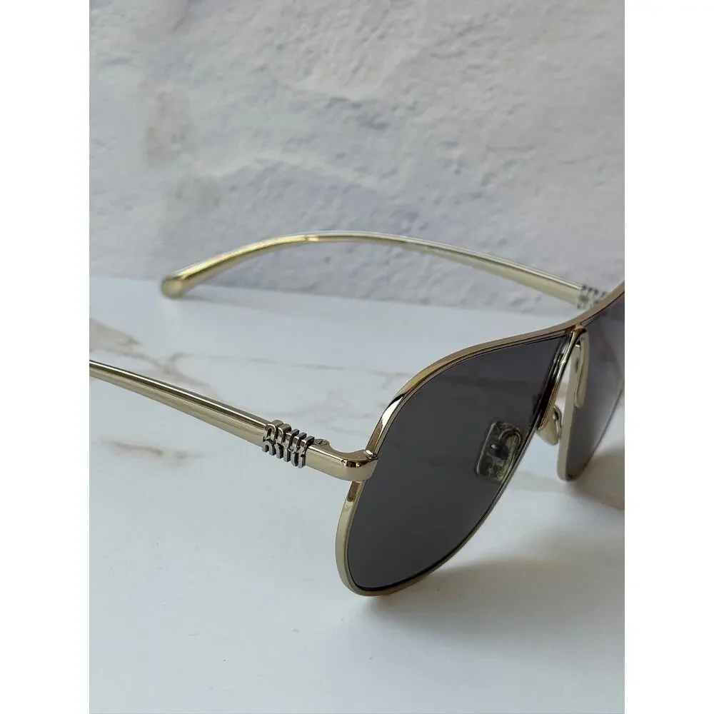 NEW Miu Miu MU A56S Aviator Sunglasses in Gold Grey $607